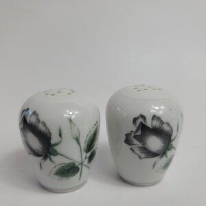 Stonegate Midnight Rose Salt & Pepper Set White with Black/Gray Roses 8/10 Holes